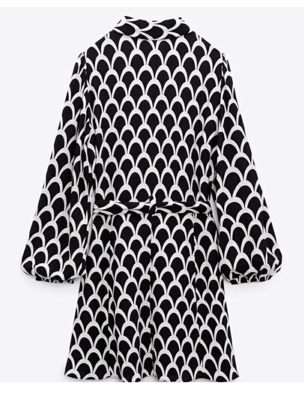 Zara Black and White Geometric Tie-Waist Mini Dress - Picture 4 of 7